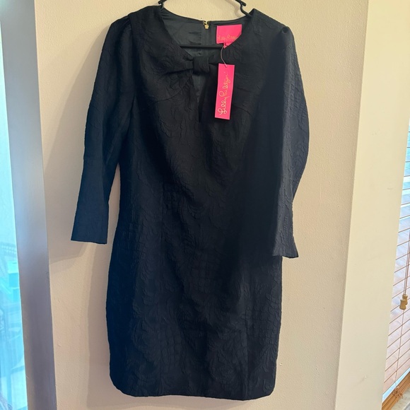 Lilly Pulitzer Kolton 3/4 Sleeve Stretch Onyx Pineapple Pucker Dress NWT - Picture 3 of 11